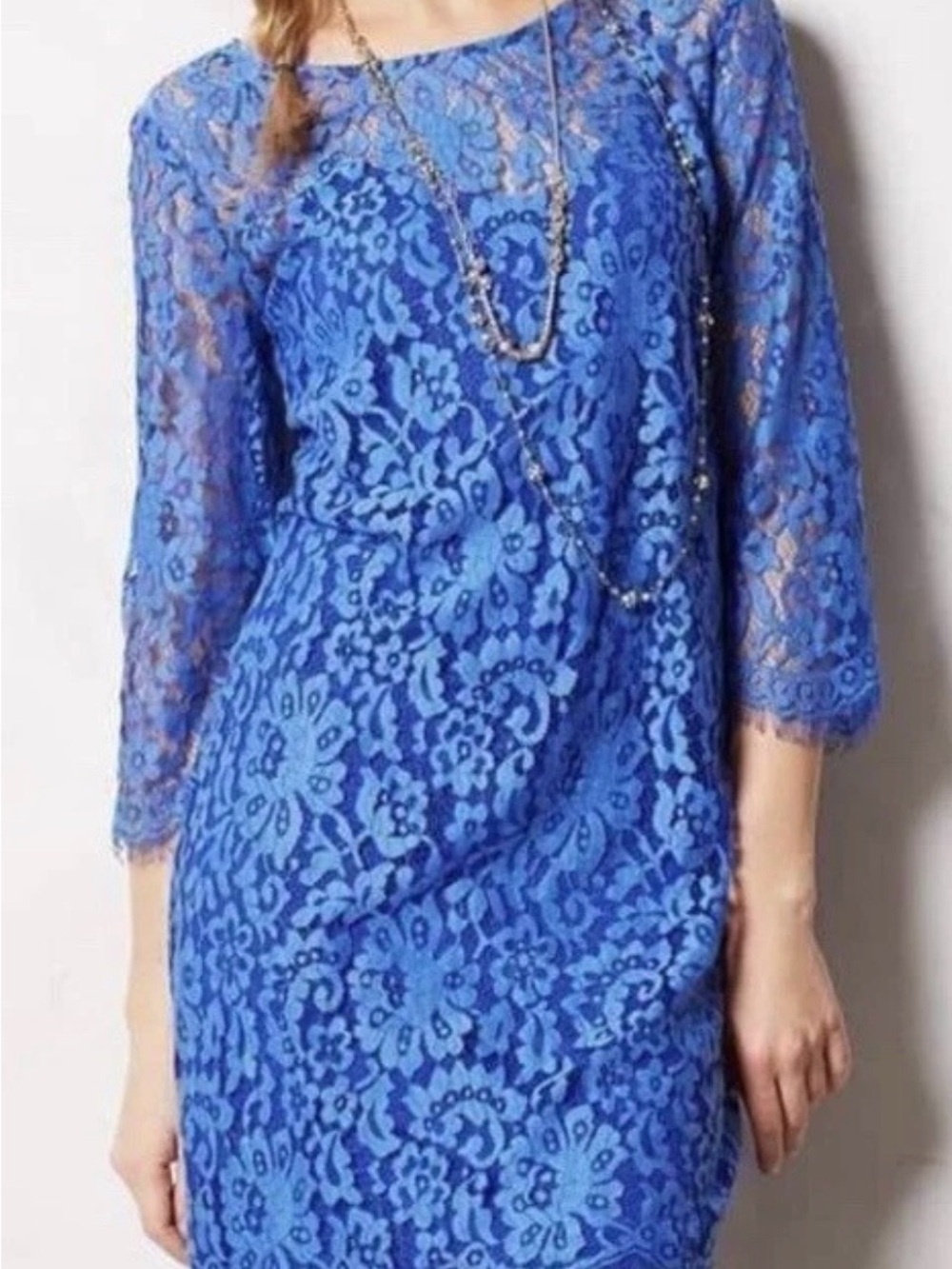 Anthropologie HD in Paris Overture Blue Floral Lace Shift Dress Size small
